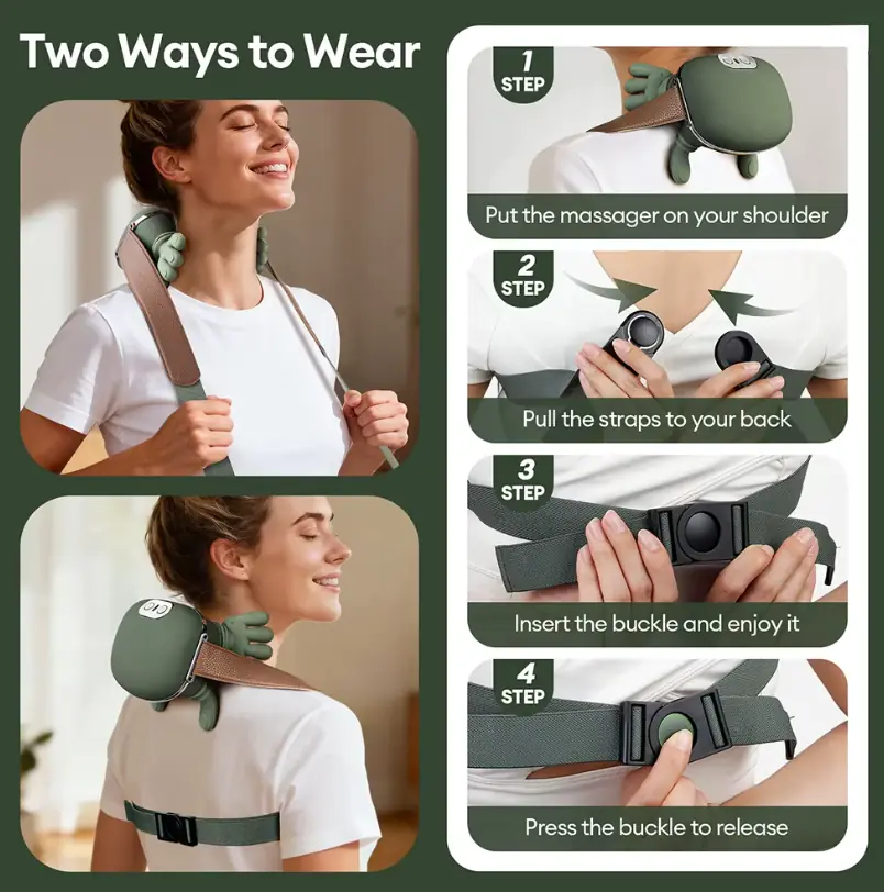 TheraNeck positioned on the thigh for portable at-home use.